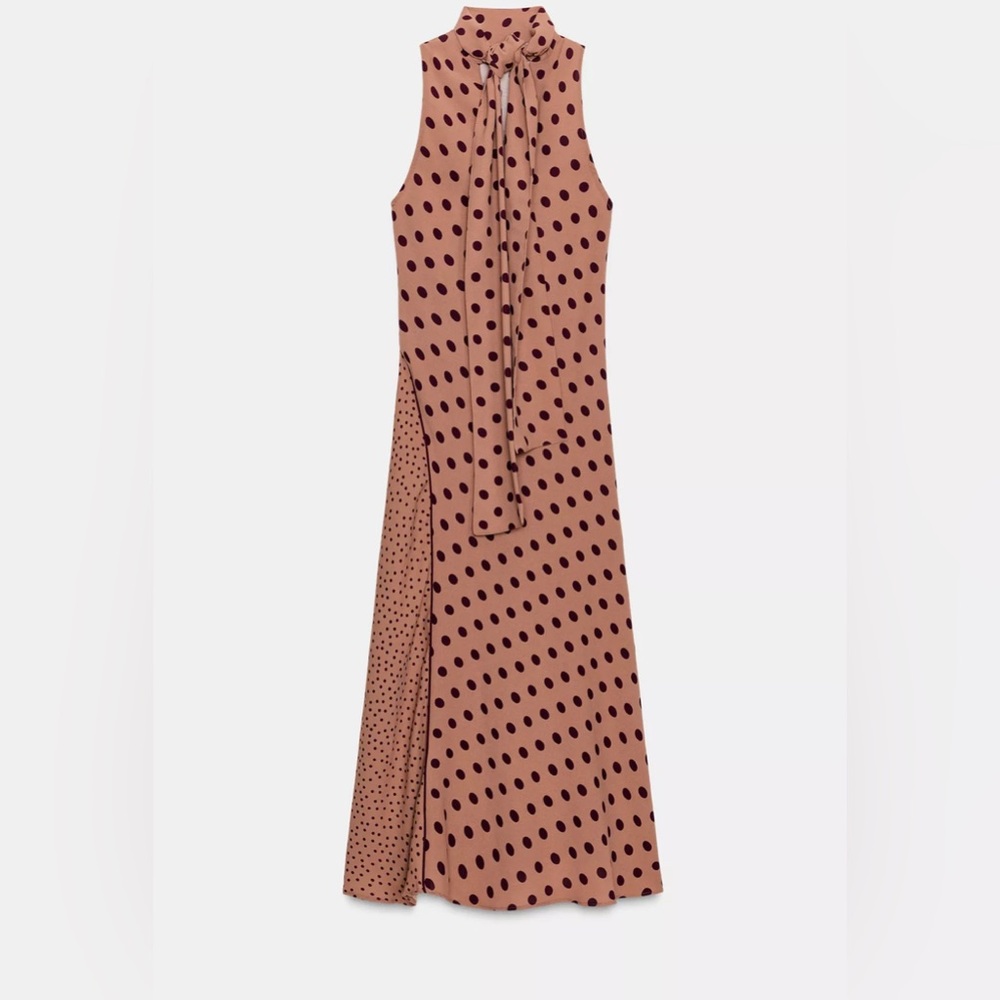 NWT ZARA TIED POLKA DOT MIDI DRESS - Picture 4 of 8